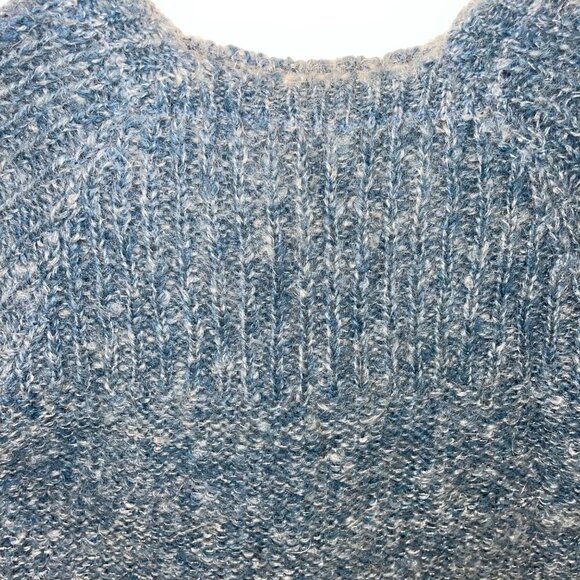 Hand Knit Sweater Womens Crew Neck Knit Cuff Metallic Thread Blue Silver - Picture 6 of 14